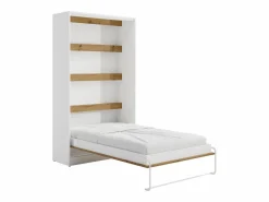 Vente-unique Cama abatible 120 x 200 cm apertura vertical con leds blanco y natural - RAPILI Color natural claro / Blanco Hot