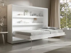 Vente-unique Cama abatible 140 x 200 cm apertura horizontal manual leds + colchón - RAPILI Blanco Best