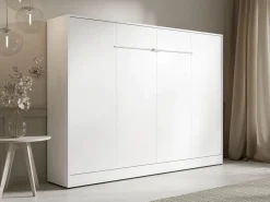 Vente-unique Cama abatible 140 x 200 cm apertura horizontal manual leds + colchón - RAPILI Blanco Best