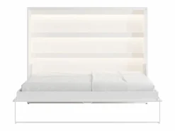 Vente-unique Cama abatible 140 x 200 cm apertura horizontal manual leds + colchón - RAPILI Blanco Best
