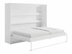 Vente-unique Cama abatible 140 x 200 cm apertura horizontal manual leds + colchón - RAPILI Blanco Best