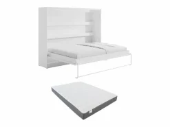 Vente-unique Cama abatible 140 x 200 cm apertura horizontal manual leds + colchón - RAPILI Blanco Best