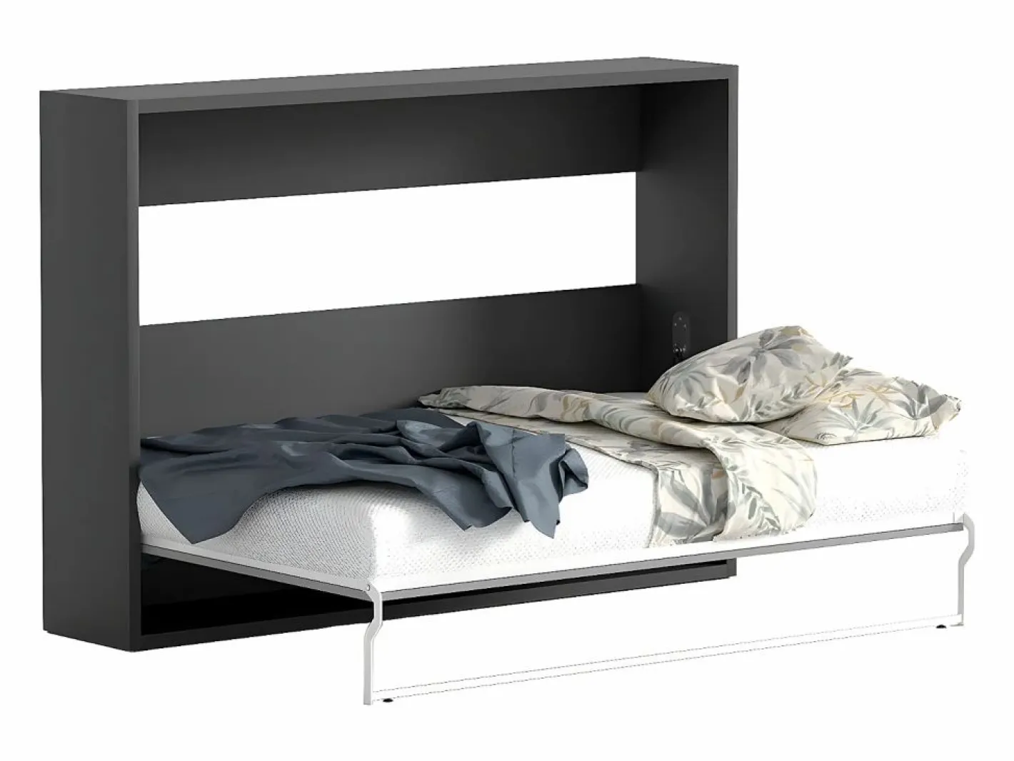 Vente-unique Cama abatible 140 x 200 cm apertura horizontal antracita y natural - MALINA II Gris antracita / Color natural claro Hot