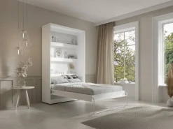 Vente-unique Cama abatible 120 x 200 cm apertura vertical manual leds + colchón - RAPILI Blanco New