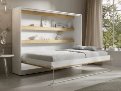 Vente-unique Cama abatible 140 x 200 cm apertura horizontal leds blanco natural + colchón - RAPILI Color natural claro / Blanco Outlet