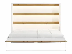 Vente-unique Cama abatible 140 x 200 cm apertura horizontal leds blanco natural + colchón - RAPILI Color natural claro / Blanco Outlet