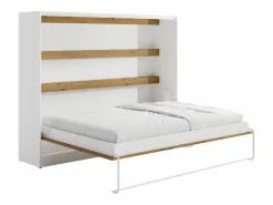 Vente-unique Cama abatible 140 x 200 cm apertura horizontal leds blanco natural + colchón - RAPILI Color natural claro / Blanco Outlet