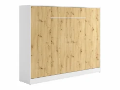 Vente-unique Cama abatible 140 x 200 cm apertura horizontal leds blanco natural + colchón - RAPILI Color natural claro / Blanco Outlet