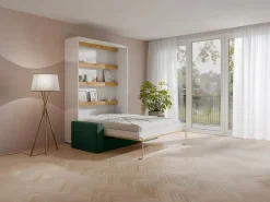 Vente-unique Cama Abatible|Cama abatible 140 x 200 cm con leds blanco y natural + colchón + sofá verde - RAPILI