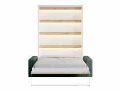Vente-unique Cama Abatible|Cama abatible 140 x 200 cm con leds blanco y natural + colchón + sofá verde - RAPILI