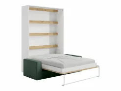 Vente-unique Cama Abatible|Cama abatible 140 x 200 cm con leds blanco y natural + colchón + sofá verde - RAPILI