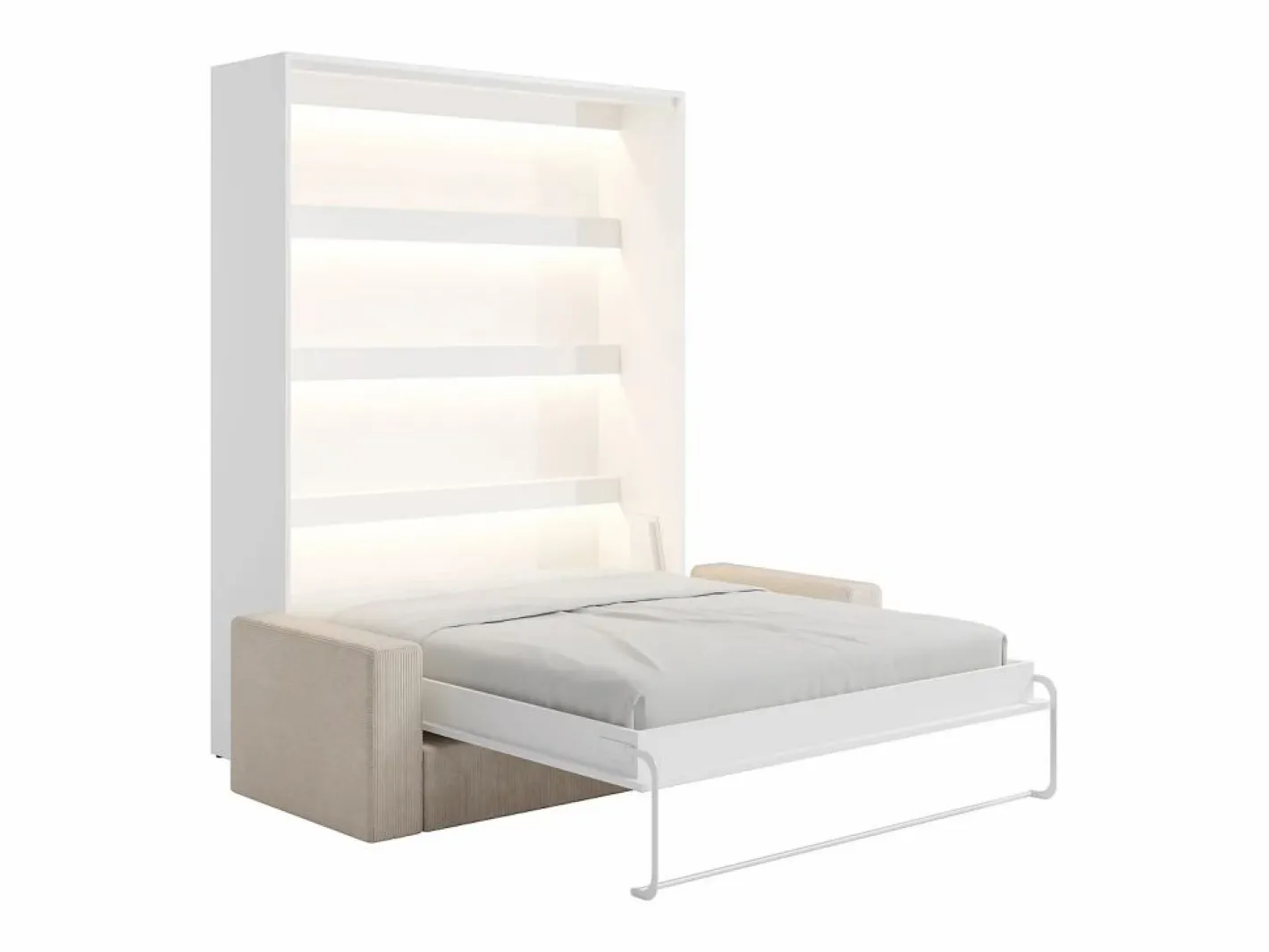 Vente-unique Cama Abatible|Cama abatible 160 x 200 cm con leds blanco y natural + colchón + sofá - RAPILI