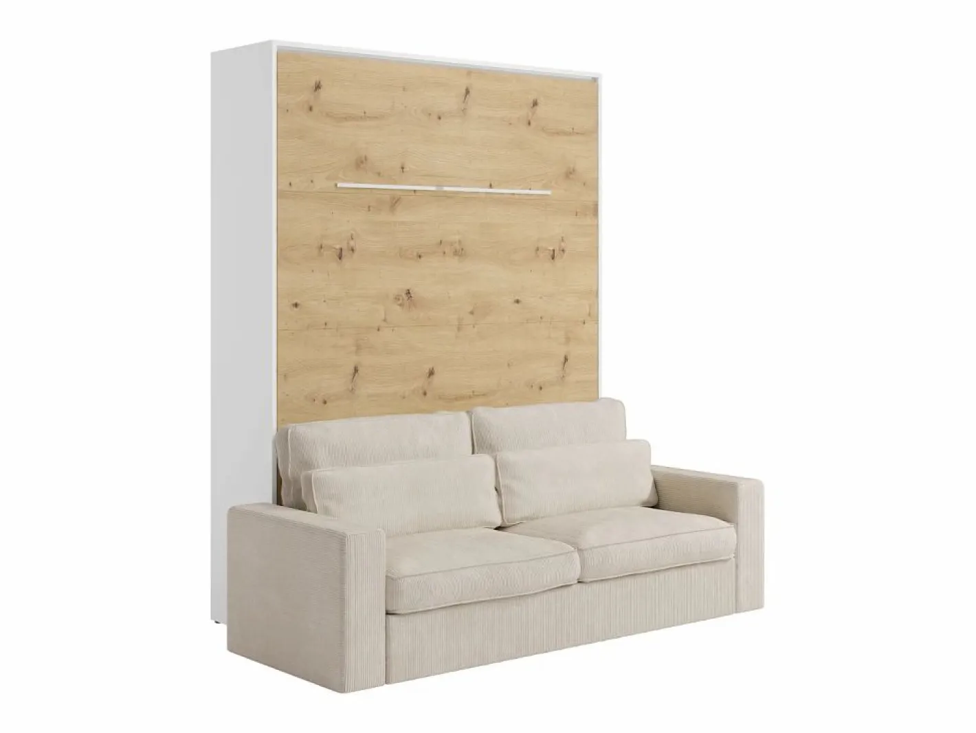 Vente-unique Cama Abatible|Cama abatible 160 x 200 cm con leds blanco y natural + colchón + sofá - RAPILI