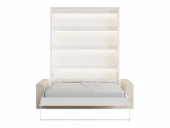 Vente-unique Cama Abatible|Cama abatible 160 x 200 cm con leds blanco y natural + colchón + sofá - RAPILI