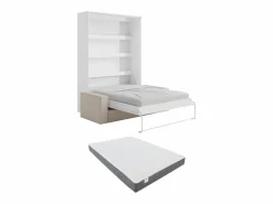 Vente-unique Cama Abatible|Cama abatible 160 x 200 cm con leds blanco y natural + colchón + sofá - RAPILI