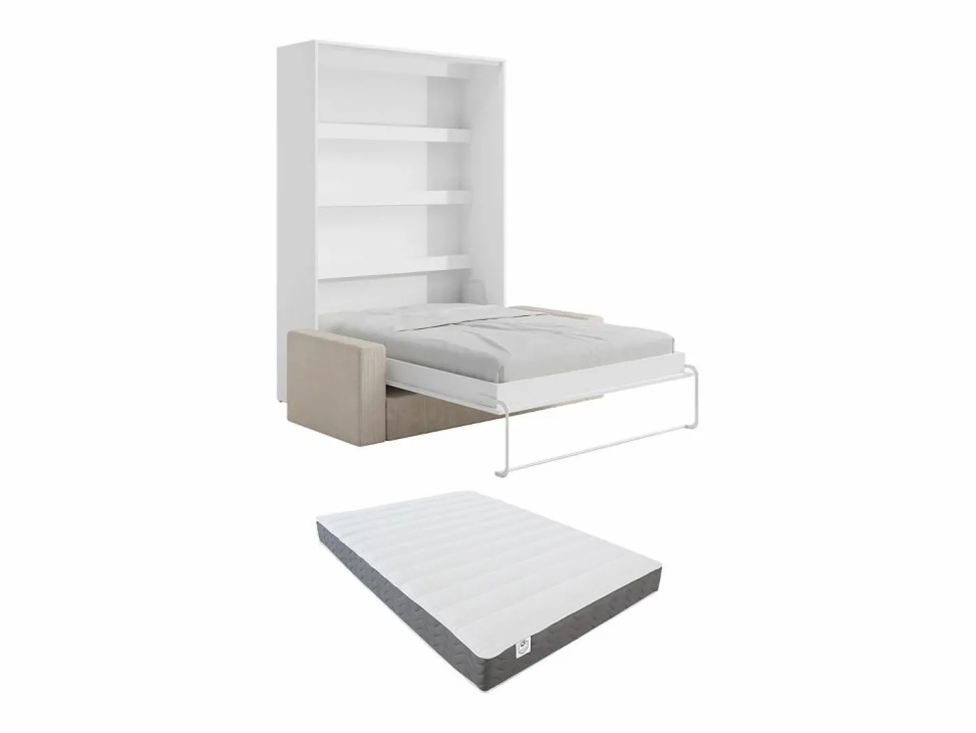 Vente-unique Cama Abatible|Cama abatible 160 x 200 cm con leds blanco y natural + colchón + sofá - RAPILI