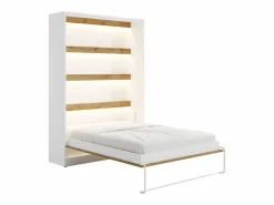 Vente-unique Cama abatible de 140 x 200 cm apertura vertical leds blanco y natural + colchón - RAPILI Color natural claro / Blanco New
