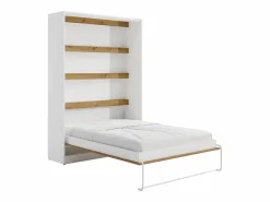Vente-unique Cama abatible de 140 x 200 cm apertura vertical leds blanco y natural + colchón - RAPILI Color natural claro / Blanco New