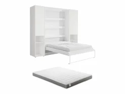 Vente-unique Cama abatible vertical 160 x 200 cm 2 armarios + colchón - RAPILI Blanco Clearance