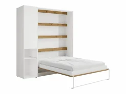 Vente-unique Cama abatible vertical 140 x 200 cm blanco y natural 1 armario - RAPILI Color natural claro / Blanco Best
