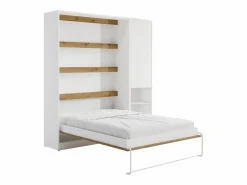 Vente-unique Cama abatible vertical 140 x 200 cm blanco y natural 1 armario - RAPILI Color natural claro / Blanco Best
