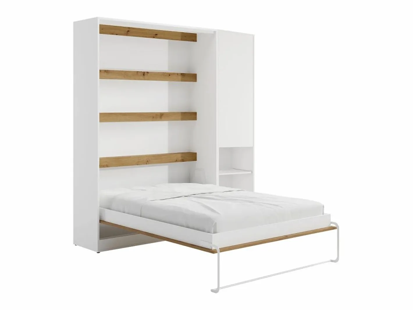 Vente-unique Cama abatible vertical 140 x 200 cm blanco y natural 1 armario - RAPILI Color natural claro / Blanco Best