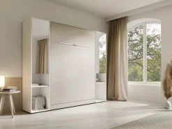 Cama abatible vertical 140 x 200 cm beige 2 armarios + espejo + colchón - RAPILI^Vente-unique Discount