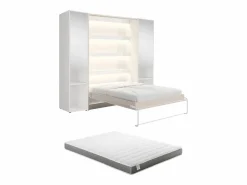 Vente-unique Cama abatible vertical 160 x 200 cm beige 2 armarios + espejo + colchón - RAPILI Beige / Blanco Discount