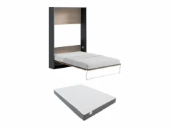 Vente-unique Cama abatible vertical 140 x 200 cm natural y antracita con colchón - MALINA II Gris antracita / Color natural claro Online