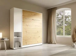 Cama abatible vertical 160 x 200 cm blanco y natural 1 armario - RAPILI^Vente-unique