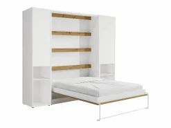 Cama abatible vertical 140 x 200 cm blanca y natural 2 armarios + colchón - RAPILI^Vente-unique