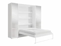 Vente-unique Cama Abatible|Cama abatible vertical 140 x 200 cm blanca 2 armarios con espejo - RAPILI