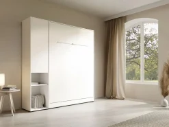 Vente-unique Cama abatible vertical 140 x 200 cm 1 armario + colchón - RAPILI Blanco