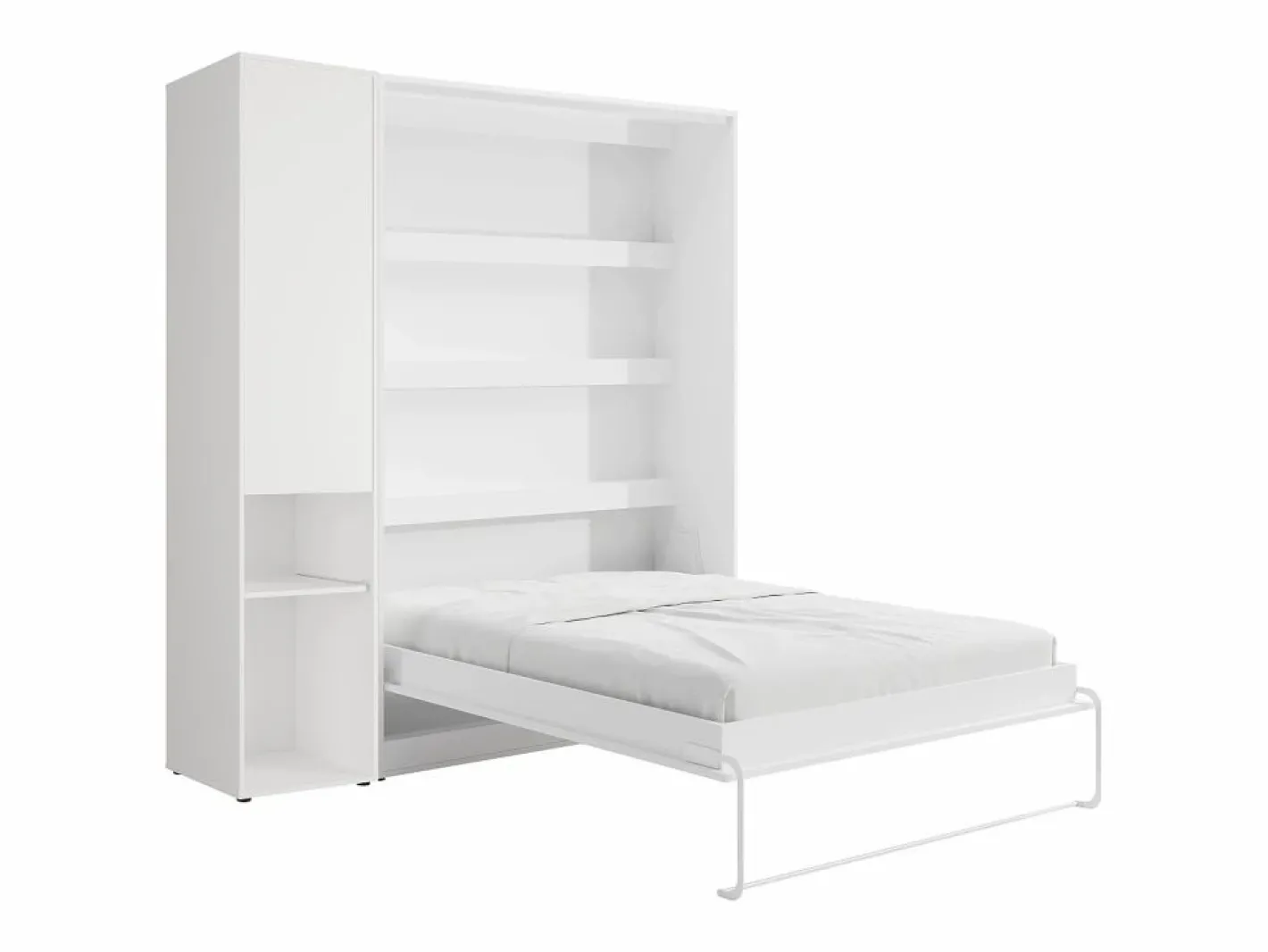 Vente-unique Cama Abatible|Cama abatible vertical 160 x 200 cm blanca 1 armario + colchón - RAPILI
