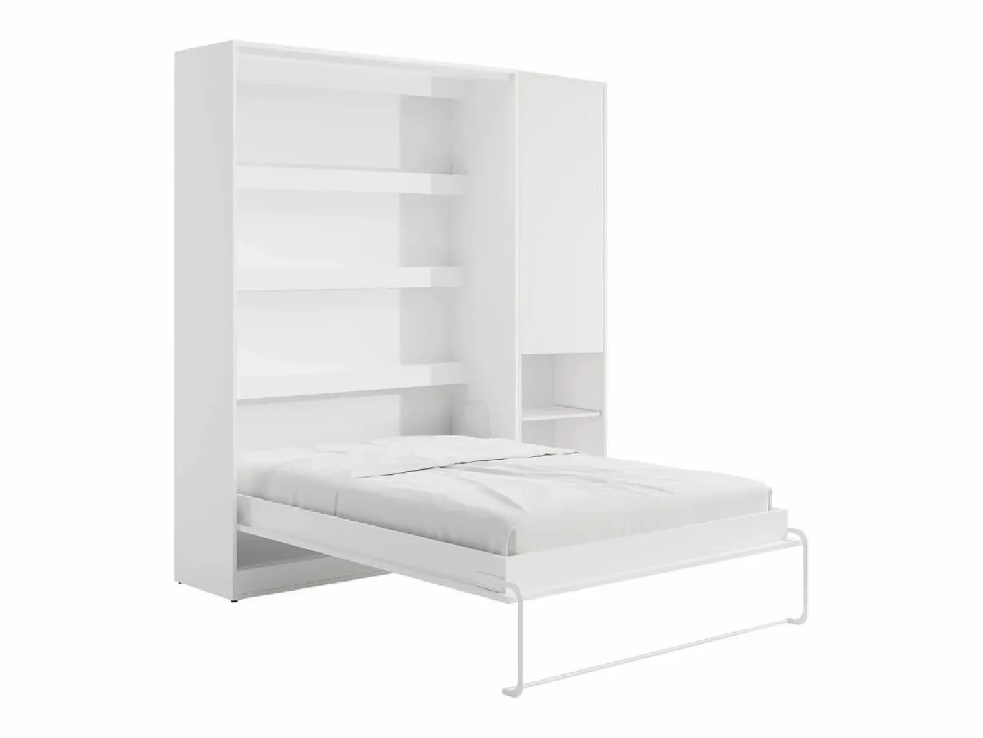 Vente-unique Cama Abatible|Cama abatible vertical 160 x 200 cm blanca 1 armario + colchón - RAPILI