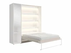 Vente-unique Cama abatible vertical 140 x 200 cm beige 1 armario + espejo + colchón - RAPILI Beige / Blanco Best