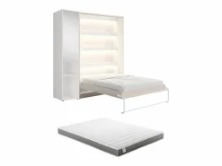 Vente-unique Cama abatible vertical 140 x 200 cm beige 1 armario + espejo + colchón - RAPILI Beige / Blanco Best