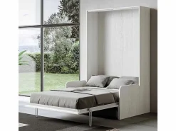 Les Tendances Cama abatible vertical blanca con sofá de tela Bounto 140x190 cm - 32 colores de tela-Sofá 41 Blanco Hot