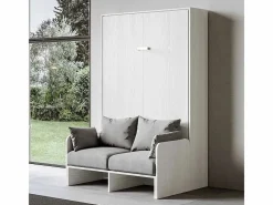 Les Tendances Cama abatible vertical blanca con sofá de tela Bounto 140x190 cm - 32 colores de tela-Sofá 41 Blanco Hot