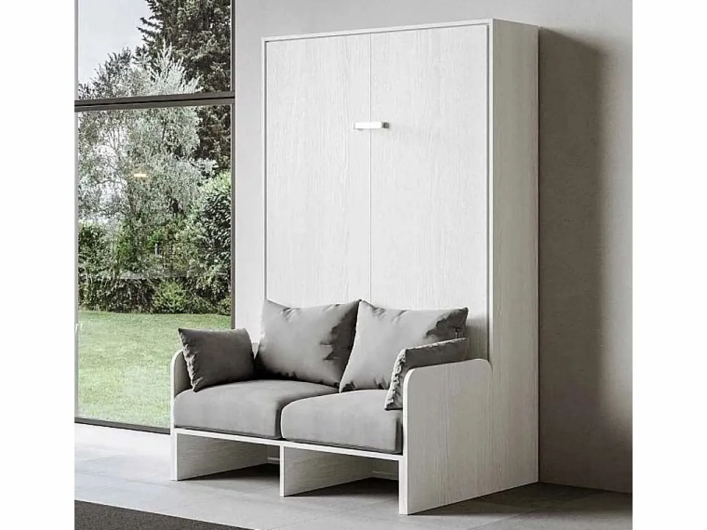 Les Tendances Cama abatible vertical blanca con sofá de tela Bounto 140x190 cm - 32 colores de tela-Sofá 41 Blanco Hot