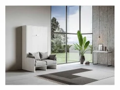 Les Tendances Cama abatible vertical blanca con sofá de tela Bounto 140x190 cm - 32 colores de tela-Sofá 41 Blanco Hot