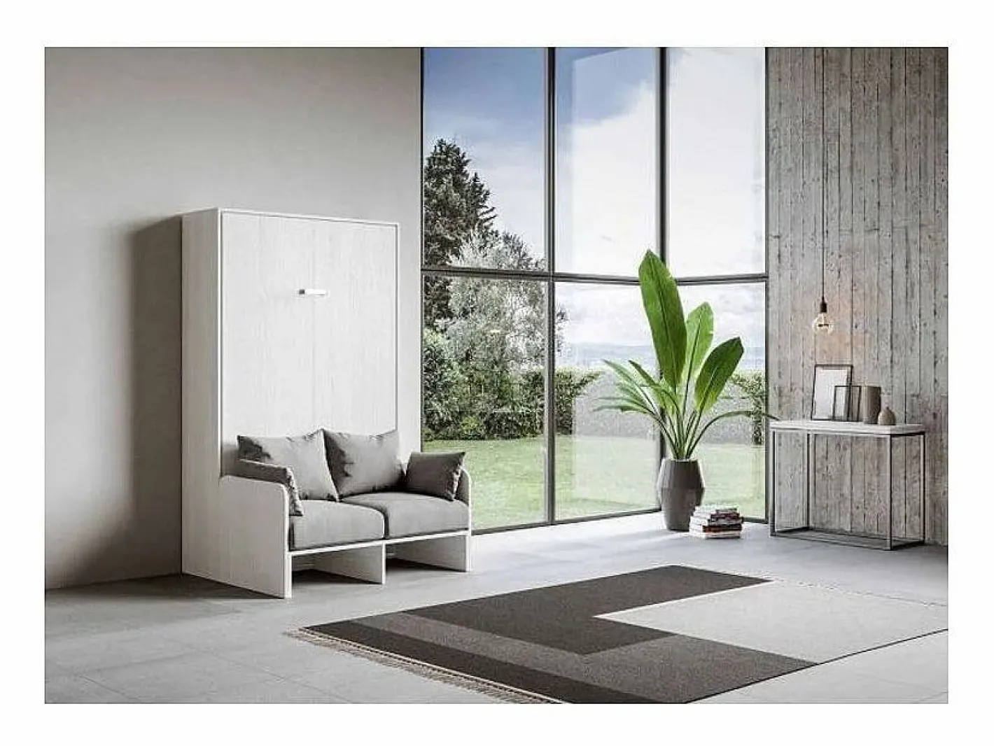 Les Tendances Cama abatible vertical blanca con sofá de tela Bounto 140x190 cm - 32 colores de tela-Sofá 41 Blanco Hot