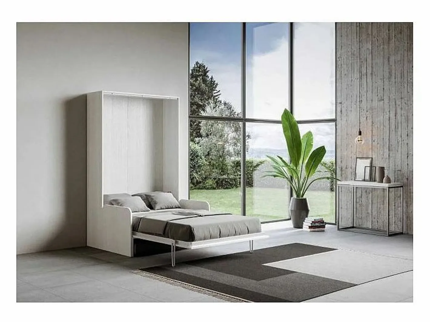 Les Tendances Cama abatible vertical blanca con sofá de tela Bounto 140x190 cm - 32 colores de tela-Sofá 41 Blanco Hot