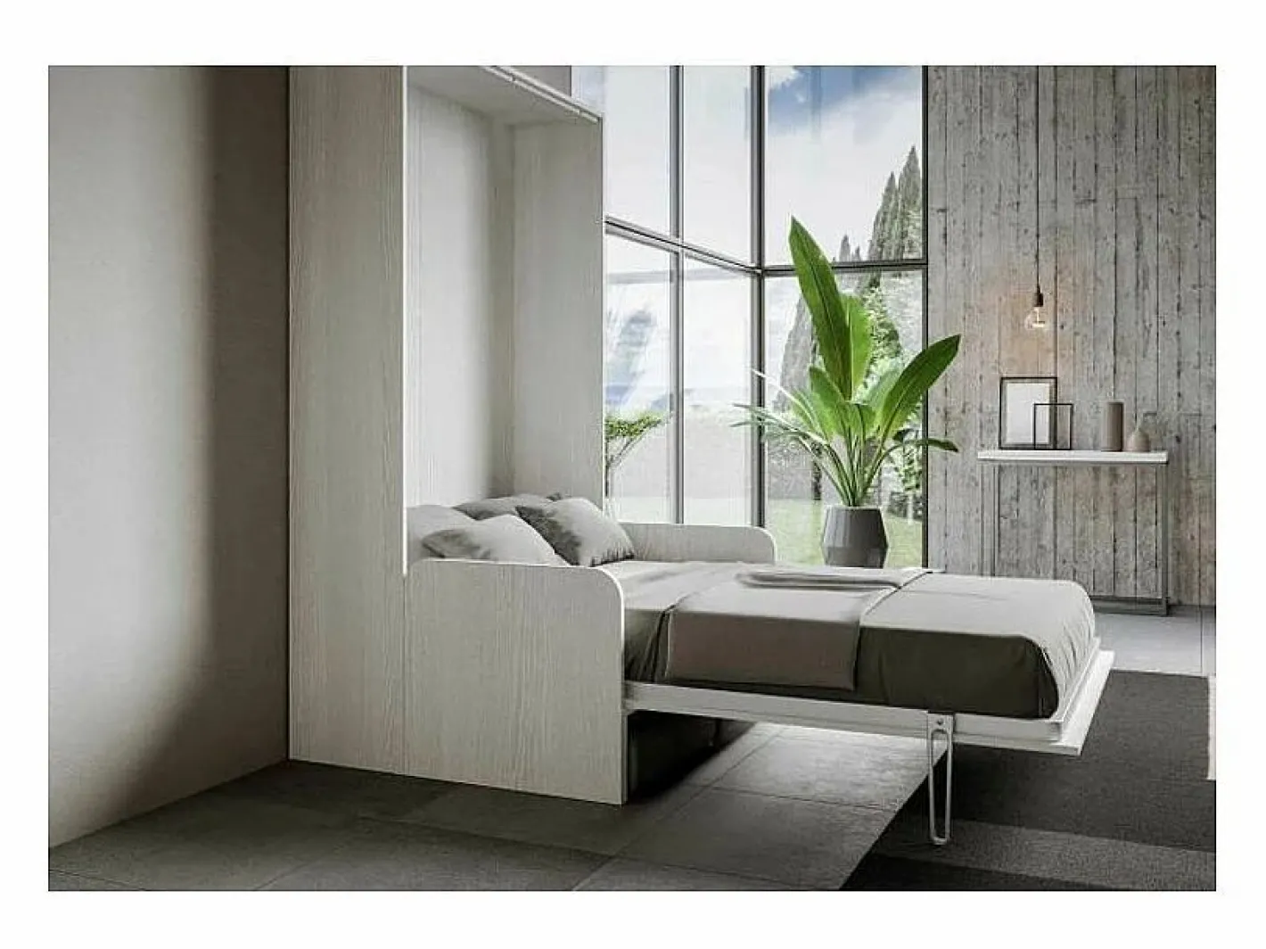 Les Tendances Cama abatible vertical blanca con sofá de tela Bounto 140x190 cm - 32 colores de tela-Sofá 41 Blanco Hot