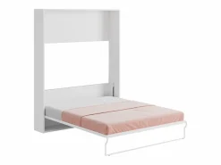 Vente-unique Cama Abatible|Cama abatible vertical de 160 x 200 cm gris y blanco con colchón - MALINA II