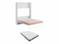Vente-unique Cama Abatible|Cama abatible vertical de 160 x 200 cm gris y blanco con colchón - MALINA II
