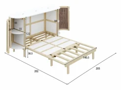 ModernLuxe Cama Abatible|Cama abatible 140x200 cm - con compartimentos de almacenamiento - natural (colchón no incluido)