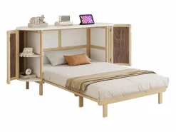 ModernLuxe Cama Abatible|Cama abatible 140x200 cm - con compartimentos de almacenamiento - natural (colchón no incluido)