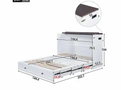 DripeX Cama abatible 140x200 cm - Con cajón, USB y enchufe - Pino + MDF - Carga máx. 204 kg - Blanco Hot