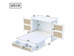 ModernLuxe Cama abatible 140x200 cm - con cajones - en madera maciza - con somier de láminas - (colchón no incluido) Blanco Sale
